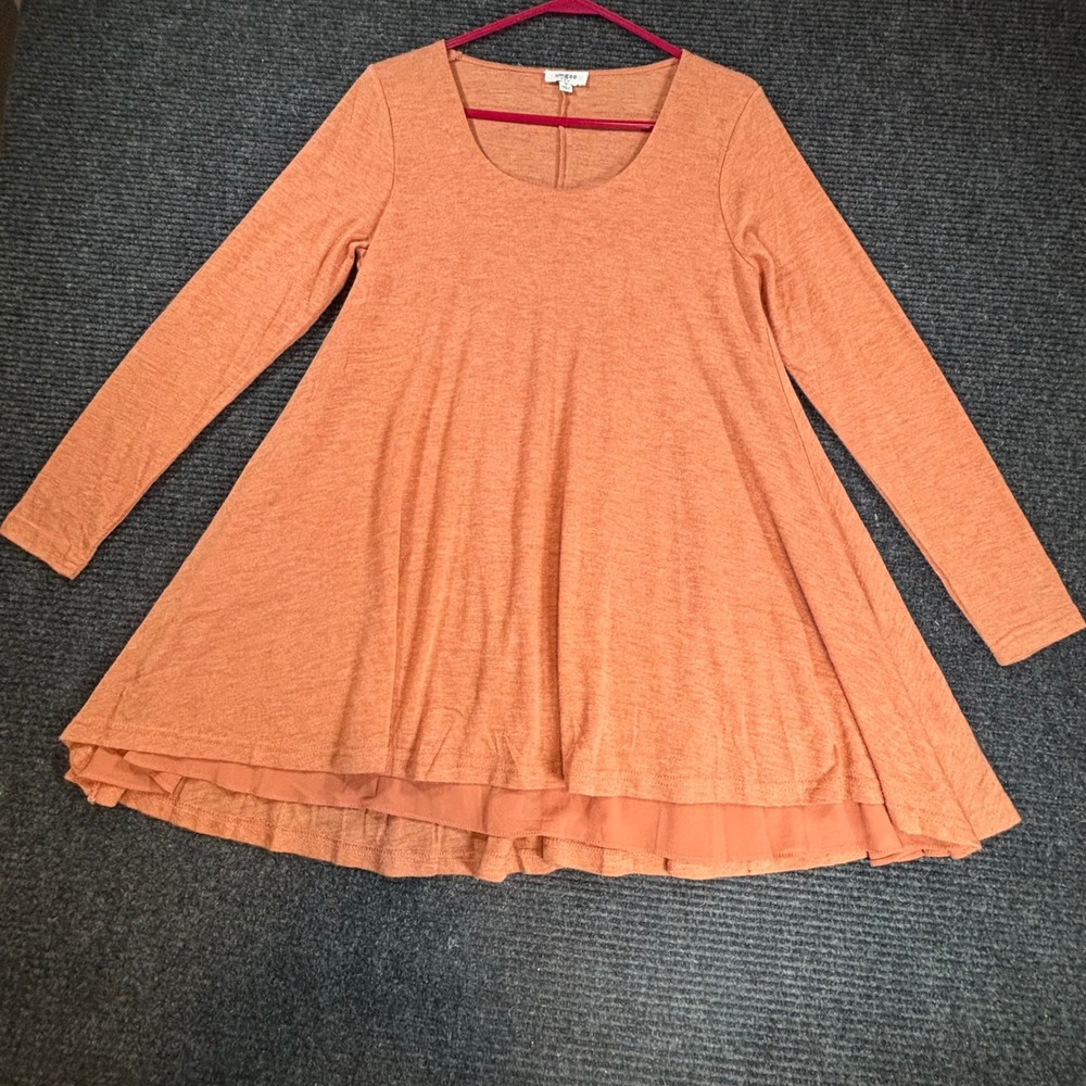 Umgee USA Women Burnt Orange Long Sleeve Layered Ruffle Hem Tunic Top A9895 S